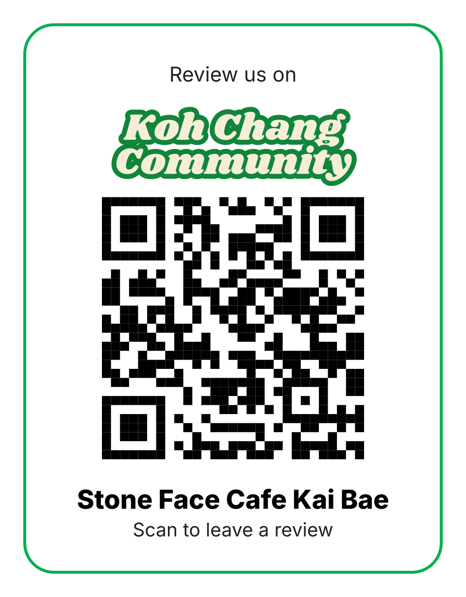 Review us on Koh Chang Community — scan the QR code to open the Stone Face listing and leave a review